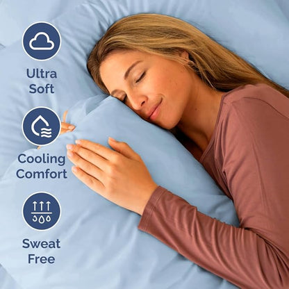 Short Queen Size 4 Piece Sheet Set - RV Short Queen, Soft, Breathable & Cooling Bed Sheets Set w/ Deep Pockets - Hotel Luxury Bedding for Women, Men, Kids, Teens, Boys & Girls - Oeko-Tex - Sky Blue