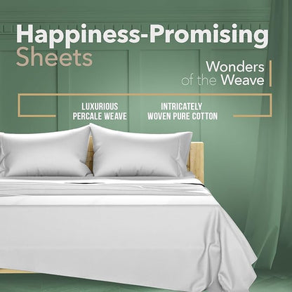 TEXAS LINEN CO. 100% Organic Cotton Sheets Queen Size - 4 PC Organic Cotton Queen Percale Weave Sheet Set, Soft, Cooling, Crisp & Breathable, 16" Deep Pocket Hotel Quality Bedding Set - Light Grey