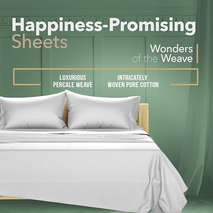 TEXAS LINEN CO. 100% Organic Cotton Percale Sheets - Twin XL Size, 3 Piece Set, 16" Deep Pocket, Soft Cooling, Dorm Room Sheets - Light Grey