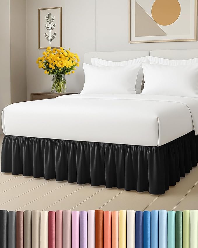 Bedskirt Full Size Ruffle - 12 inch Drop Dust Ruffle Bed Skirt with Platform - Ultra-Soft, Easy Fit, Premium Hotel Quality - Wrinkle, Fade & Shrink Resistant - for Women, Men, Kids and Teens - Black