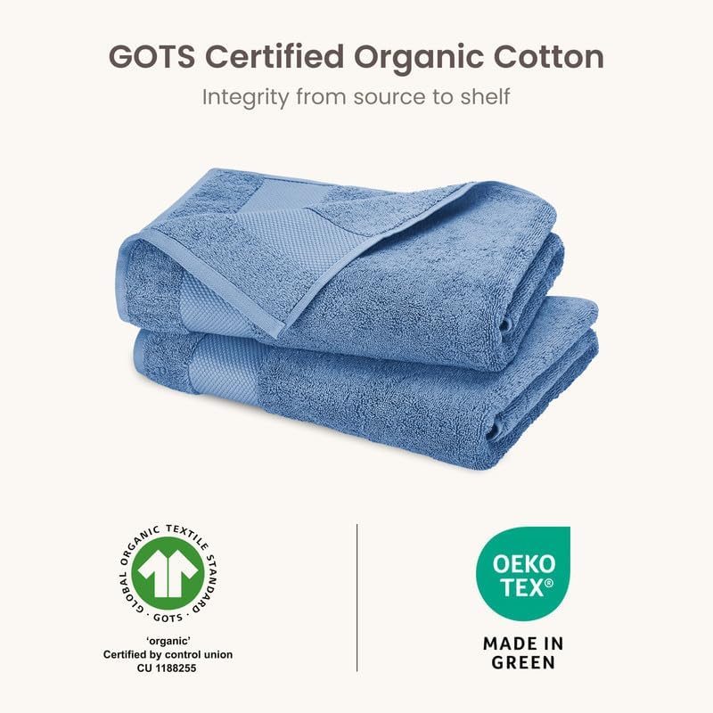 BIOWEAVES 100% Organic Cotton Bath Sheet Set of 2 | Soft Oversized Bath Towels | 700 GSM Premium Bath Towel Sheet Set GOTS Certified - Cerulean Blue