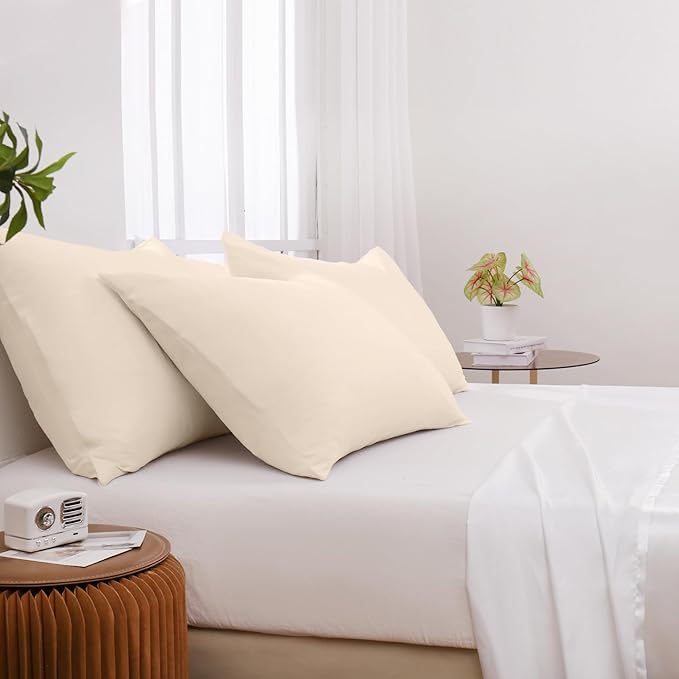 Pillowcases Queen 4 Pack, 20x30 Pillow Cases with Envelope Closure, Soft Plain Brushed Microfiber Covers Breathable Wrinkle-Resistant, Beige