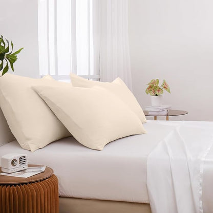 Pillowcases Queen 4 Pack, 20x30 Pillow Cases with Envelope Closure, Soft Plain Brushed Microfiber Covers Breathable Wrinkle-Resistant, Beige