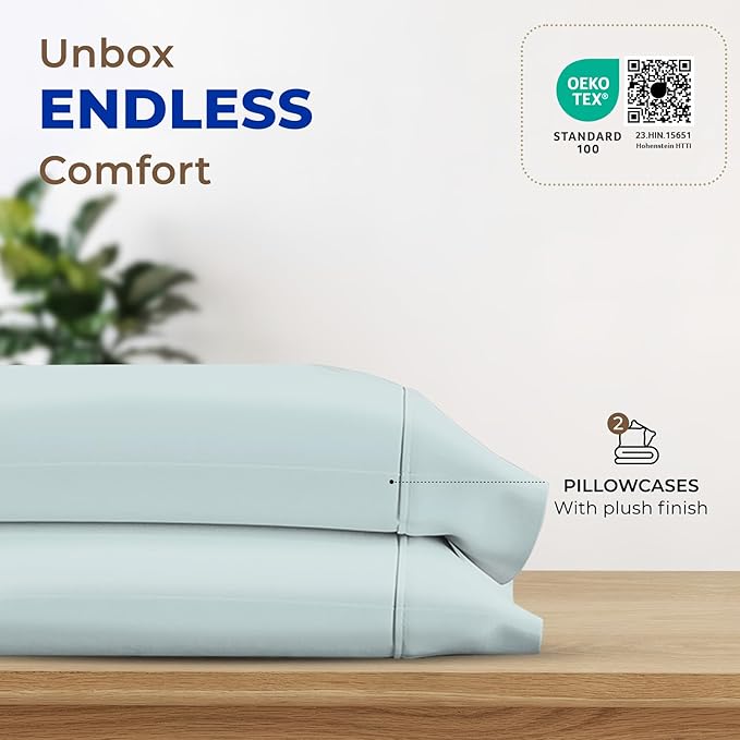 Thread Spread 100% Egyptian Cotton King Size Pillow Cases Set of 2 - Luxury 1000 Series Paradise Collection Pillow Cases King Size (Sea Foam), Soft Cooling Hotel Egyptian Cotton Pillowcases