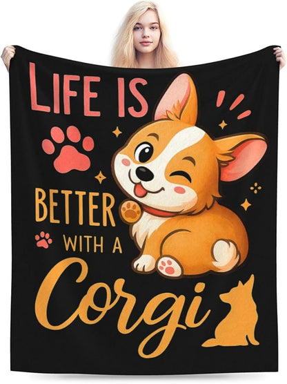 Corgi Blanket Super Soft Warm Fluffy Fleece Flannel Dog Animal Throw Blanket Cozy Fuzzy Plush Stuff Bedding Blankets Gifts for Women Kids Boys Girls Adults 50"X40"