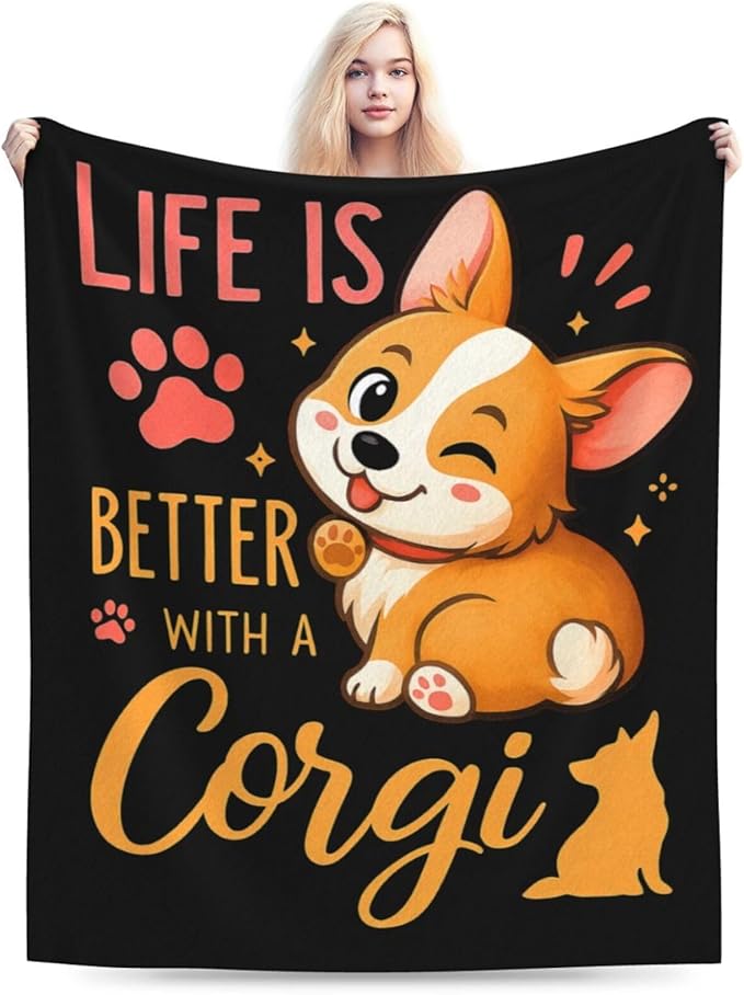 Corgi Blanket Super Soft Warm Fluffy Fleece Flannel Dog Animal Throw Blanket Cozy Fuzzy Plush Stuff Bedding Blankets Gifts for Women Kids Boys Girls Adults 80"X60"