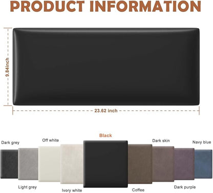 IFNOW Wall Mounted Headboard, Peel and Stick Panels, Black, King | Upholstered 3D Soundproof Acoustic Panels Reusable and Removable Padded Leather Bed Headboard, 12 Panels 9.84" x 23.62"