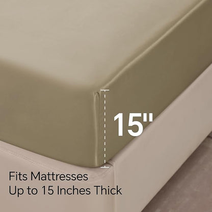 BEDELITE King Size Sheets Set, Luxury Soft Taupe Satin Sheets for Hair and Skin, Similar to Silk Bed Sheets Set 4 Pieces with 1 Deep Pocket Fitted Sheet, 1 Flat Sheet, and 2 Pillowcases