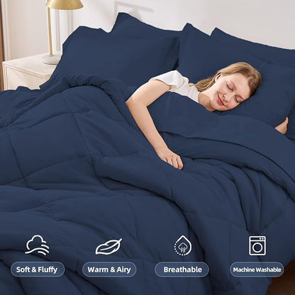 FUANNA 5 Pieces Twin XL Comforter Set, All Season Bed in a Bag Twin XL Size, Luxury Soft Bedding Sets with Comforter, Flat Sheet, Fitted Sheet, Pillowcase & Pillow Sham, Navy Blue