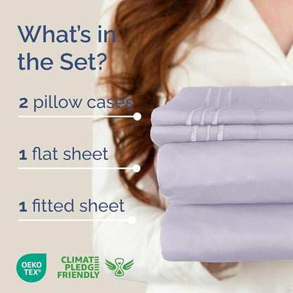Full XL Bed Sheet - 4 Piece Full XL Bed Sheets Set - Soft, Breathable & Cooling - Hotel Luxury Bedding for Women, Men, Kids, Teens, Boys & Girls - Deep Pockets, Fade & Wrinkle Free - Light Lavender