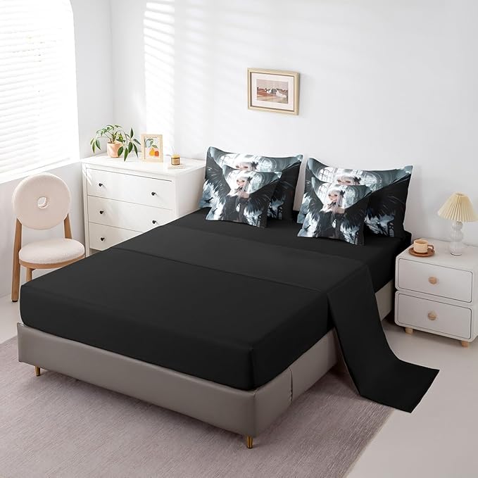 Erosebridal Anime Girl Bedding Sets 7 Piece Queen Size, Kawaii Japanese Anime Comforter Set for Kids Boys Teens Adult, Cartoon Girl Bed in A Bag Japan Animation Sheet Set, Machine Washable
