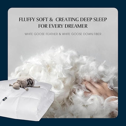 Serta Goose Feather Down Fiber Cotton Comforter Twin Size - 100% Cotton Duvet Insert - Hotel Luxury Hypoallergenic Bedding Comforter Light Warmth 68 x 90 Inch White