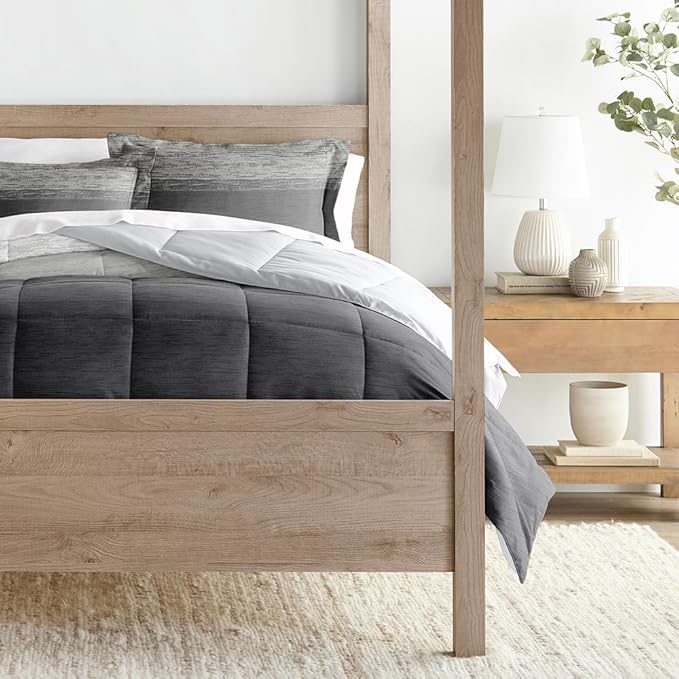 LINENS & HUTCH Comforter Set Patterned Microfiber All Season Down-Alternative Ultra Soft Bedding in Ombre - Twin/TwinXL Ombre Gray
