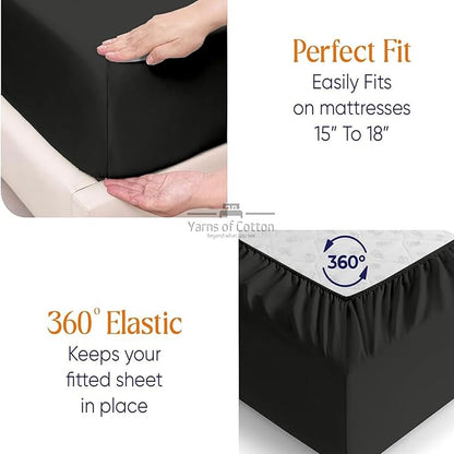Split Head Flex 1 Qty Fitted Sheet for Adjustable Bed, Queen 39" Split Down from The Top, 100% Egyptian Cotton 600 Thread Count, 18" Deep Pocket, Super Soft Wrinkle Free, Black