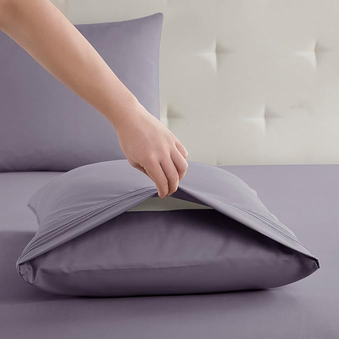 Clara Clark Bed Sheets, Premier 1800 Series Bed Sheet Set, Deep Pocket, Wrinkle, Fade, Stain Resistant, Luxury Soft Bedding Sheets & Pillowcases, King, Grayish Purple