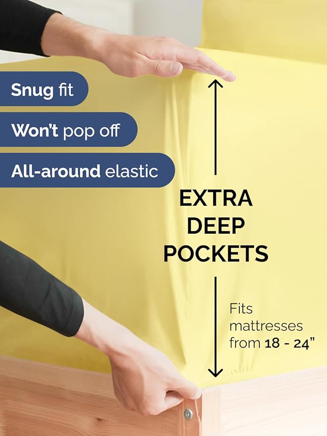 Extra Deep Twin XL Sheet Set - 4 Piece Breathable and Cooling Sheets - Hotel Luxury Bedding for Women, Men, Kids & Teens - Easy Secure Fit - Soft, Wrinkle Free and Comfy - Extra Deep Pockets - Yellow
