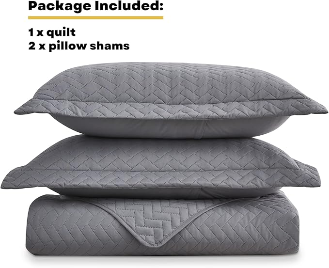 Maple&Stone Quilt Set Twin/Twin XL, Lightweight Grey Bedspread Ultrasonic Chevron Pattern Light Coverlet for All Season Comforter Bedding Decor - 2 Piece Twin Extra Long Bed Cover Sets