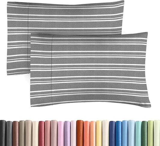 Standard Pillow Cases Set of 2 - Ultra-Soft Hotel Quality Pillowcase Covers - Comfy & Wrinkle Free - Stain and Fade Resistant - Machine Washable Pillow Protectors - 2 Piece Set - Grey Stripes 3