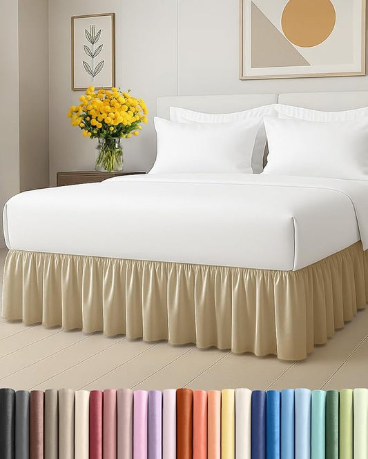Bedskirt Twin Size Ruffle - 15 inch Drop Dust Ruffle Bed Skirt with Platform - Ultra-Soft, Easy Fit, Premium Hotel Quality - Wrinkle, Fade & Shrink Resistant - for Women, Men, Kids and Teens - Beige