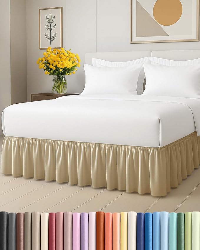 Bedskirt Twin Size Ruffle - 12 inch Drop Dust Ruffle Bed Skirt with Platform - Ultra-Soft, Easy Fit, Premium Hotel Quality - Wrinkle, Fade & Shrink Resistant - for Women, Men, Kids and Teens - Beige