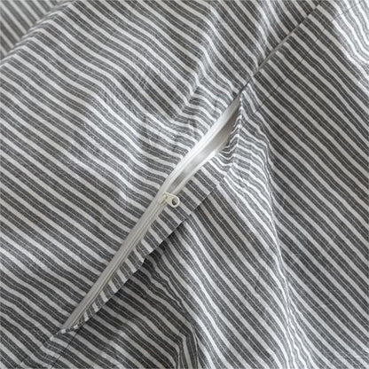 JIYUAN Twin Washed Cotton Duvet Cover Set, 2-Piece, Linen-Like Pinstripe