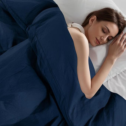 NEXHOME PRO Full Duvet Cover Set, 100% Certified Organic Cotton with Washed Feel & Linen-Like Texture, Comfortable & Breathable, Home Bedding Set Navy (No Comforter)