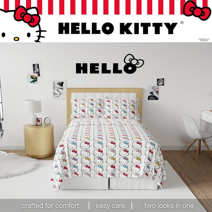 Collectibles Hello Kitty Bows Bedding Super Soft Cozy Microfiber 4 Piece Queen Sheet Set, (Officially Licensed Product) By Franco