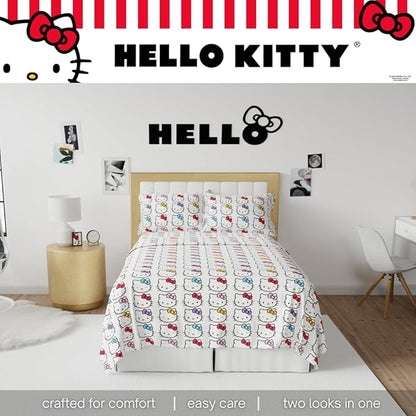 Collectibles Hello Kitty Bows Bedding Super Soft Cozy Microfiber 4 Piece Queen Sheet Set, (Officially Licensed Product) By Franco