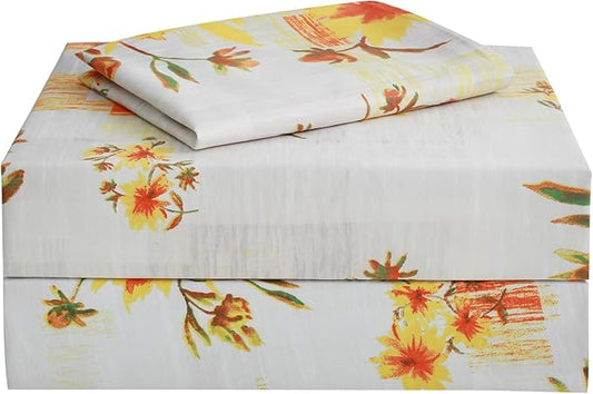 JSD Fall Floral Sheet Set Twin Size, 3 Piece Yellow Printed Microfiber Bedding Sheets Extra Deep Pocket