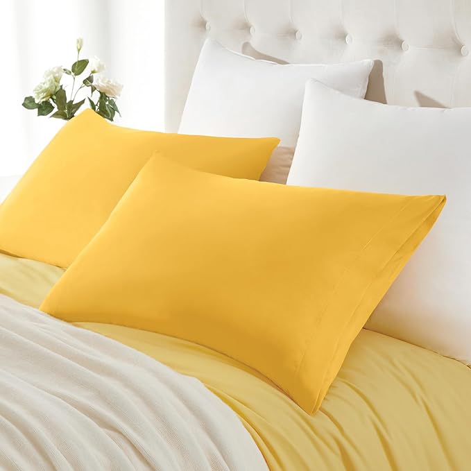 MILVOWOC 2Pcs Brushed Microfiber King Pillowcases - 20 x 36 Inch, Yellow Pillow Case Set Non Slip Envelope Pillow Cover with Moisture Absorption and Anti-Wrinkle