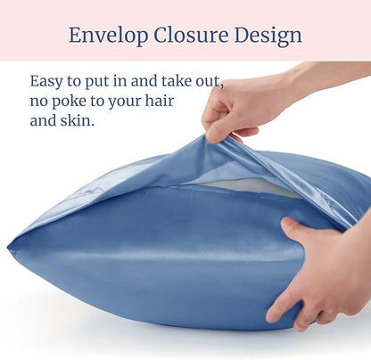 BEDELITE Satin Pillowcase for Hair and Skin, Super Soft Similar to Silk Pillow Cases 4 Pack with Envelope Closure, Cooling Pillowcases for Women Men (20"x30" Queen Size, Airy Blue)