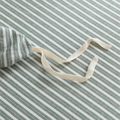 JIYUAN Queen Washed Cotton Duvet Cover Set, 3-Piece, Linen-Like Pinstripe