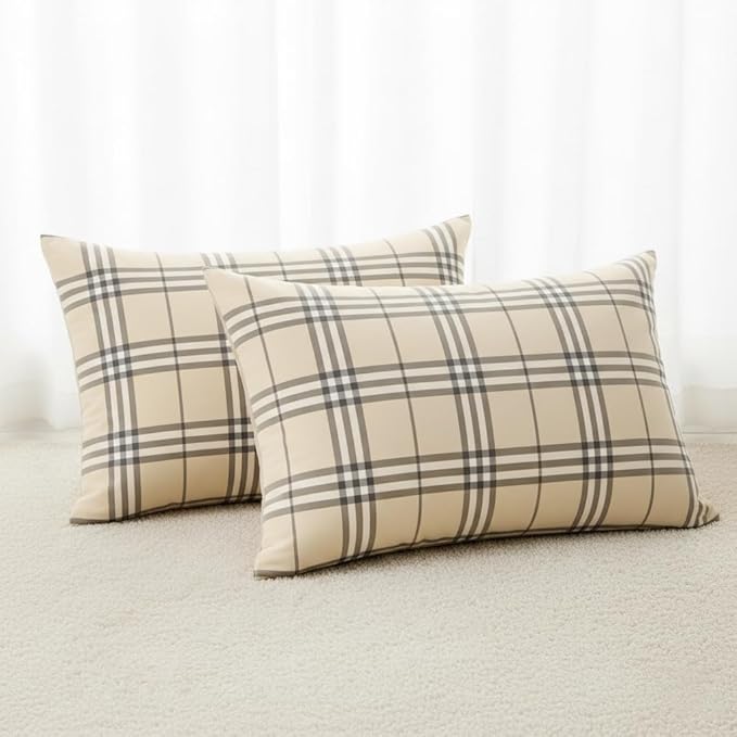 Nayoroom Plaid Duvet Cover Queen Size Vintage Tan Cream Gingham Checkered Duvet Cover Dorm Bedding Set 3 Pieces Soft Lightweight Microfiber Farmhouse Bedding Set Gifts for Women Men