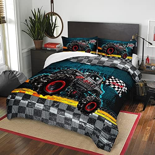 AILONEN Racing Car Comforter Set Twin Full Size, Off-Road Racing with Racing Plaid Patterns Bedding Set for Kids Boys Girls Teens Bedroom,3 Pieces,1 Quilt and 2 Pillowcases,Soft,Breathable
