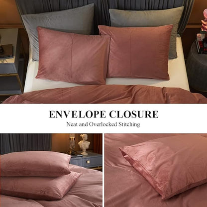 Ivellow Velvet Duvet Cover Queen Size 3 Pcs Flannel Blush Pink Duvet Cover Queen Velvet Comforter Cover Bedding Set Ultra Soft Cozy Solid Luxury Velour Duvet Cover Set Zipper Closure Corner Ties
