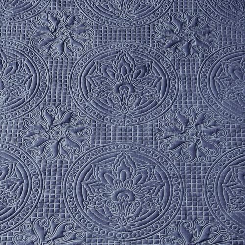 Qucover Oversized King Bedspread 128x120, Soft Microfiber King Size Bedspread Oversized, 3 Piece Ultrasonic Quilting Persian Pattern California King Quilt Set, Navy Blue
