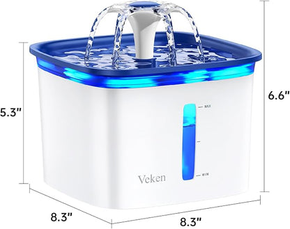 Veken Innovation Award Winner 95oz/2.8L Cat Water Fountain | Automatic Pet Fountain Dog Water Dispenser with Replacement Filters & Silicone Mat for Cats, Dogs, Multiple Pets (Blue)