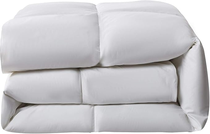 Serta Goose Feather Down Fiber Cotton Comforter Twin Size - 100% Cotton Duvet Insert - Hotel Luxury Hypoallergenic Bedding Comforter All Season Medium Warmth 68 x 90 Inch White