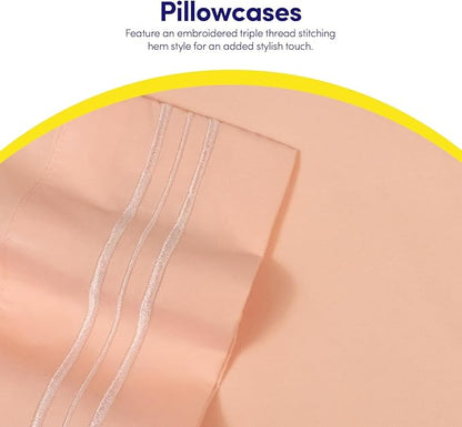 1500 Supreme Collection Twin XL Sheet Sets Peach - 3 Piece Bed Sheets and Pillowcase Set for Twin XL Mattress - Extra Soft, Elastic Corner Straps, Deep Pocket Sheets, Twin XL Peach