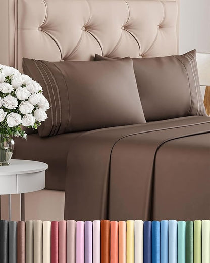Full Size 4 Piece Sheet Set - Comfy Breathable & Cooling Bed Sheets Set - Hotel Luxury Bedding for Women, Men, Kids, Teens, Boys & Girls - Deep Pockets, Ultra-Soft and Wrinkle Free - Oeko-Tex - Brown