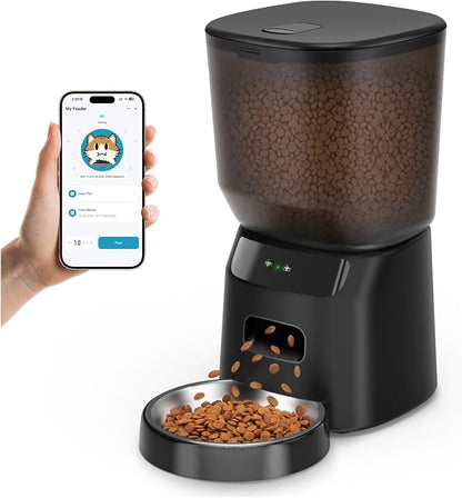 Automatic Cat Feeder WiFi, 5L Pet Feeder with App Control, 10 Meals Daily, 20 Portion Sizes, Timed Automatic Cat Food Dispenser, Stainless Steel Bowl, Dual Power Supply, Dry Food Feeder for Cats