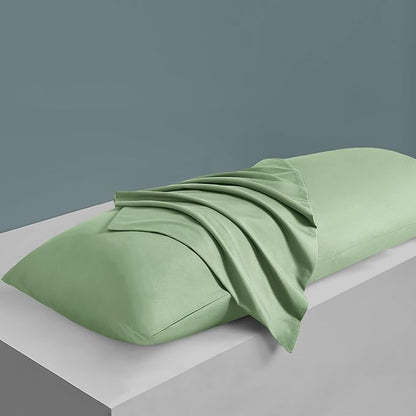MILVOWOC 2Pcs Brushed Microfiber Body Pillowcases - 20 x 55 Inch, Sage Green Pillow Case Set Soft Non Slip Envelope Pillow Cover with Moisture Absorption and Anti-Wrinkle Machine Washable