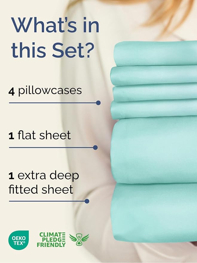 Extra Deep King Sheet Set - 6 Piece Breathable and Cooling Sheets - Hotel Luxury Bedding for Women, Men, Kids & Teens - Easy & Secure Fit - Soft, Wrinkle Free and Comfy - Extra Deep Pockets - Spa Blue