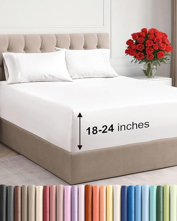 Extra Deep Twin XL Sheet Set - 4 Piece Breathable and Cooling Sheets - Hotel Luxury Bedding for Women, Men, Kids & Teens - Easy Secure Fit - Soft & Wrinkle Free - Extra Deep Pockets - Antique White