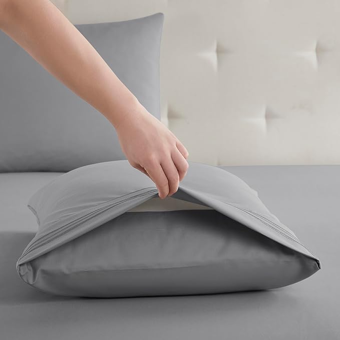 Clara Clark Bed Sheets, Premier 1800 Series Bed Sheet Set, Deep Pocket, Wrinkle, Fade, Stain Resistant, Luxury Soft Bedding Sheets & Pillowcases, King, Frost Grey