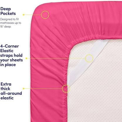 Supreme Collection Twin Sheet Set - Fuschia, 3 Piece Set, Extra Soft, Elastic Corner Straps, Deep Pocket, Twin