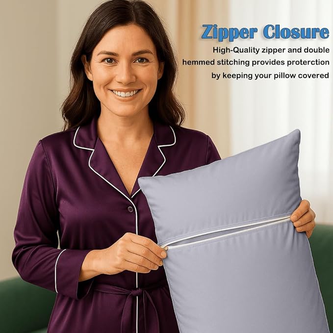 Comfort Beddings Body Pillowcase, 100% Organic Cotton 600 Thread Count Sateen, Soft Cooling Silver, 1-Pack, Hidden Zipper Closure, Hotel Quality, Fade & Shrink Resistant, 20 x 48 Inches