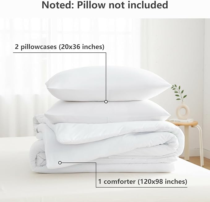 CozyLux Oversized King Comforter Set White, 3 Pieces 120x98 Solid Breathable Quilted Bedding Sets for All Seasons, Luxury Soft Lightweight Bed Set with Down Alternative Comforter and 2 Pillowcases