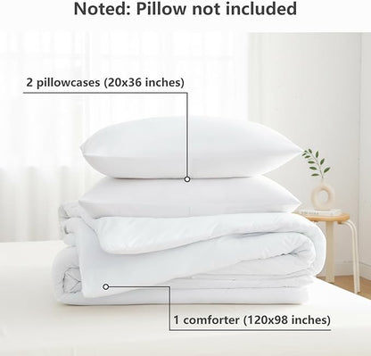CozyLux Oversized King Comforter Set White, 3 Pieces 120x98 Solid Breathable Quilted Bedding Sets for All Seasons, Luxury Soft Lightweight Bed Set with Down Alternative Comforter and 2 Pillowcases