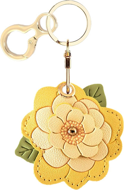 BORKUANA Leather Keychain Holder Case Compatible with AirTag,Cute Protective Cover with Keyring